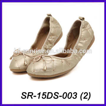 nice lady shoes portable foldable ballet shoes golden ballerina shoes